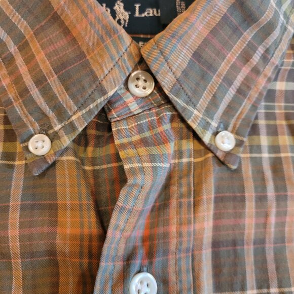 Ralph Lauren Men's Classic Fit Long Sleeve Button Down Plaid Brown Rust 16/Large - Picture 5 of 11